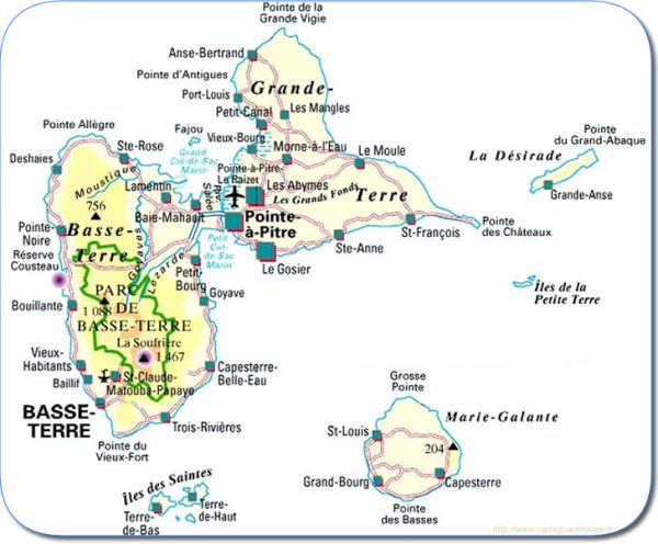 Tableau Toile Imprimée Guadeloupe - Carte Ancienne Style Vintage - Format 35x30 Cm - Toile 380 G - Châssis Bois Français