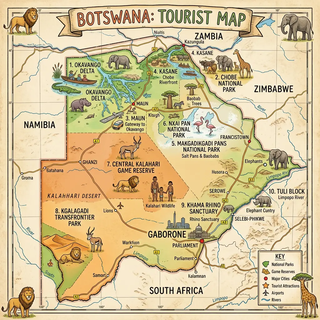 Botswana tourist map