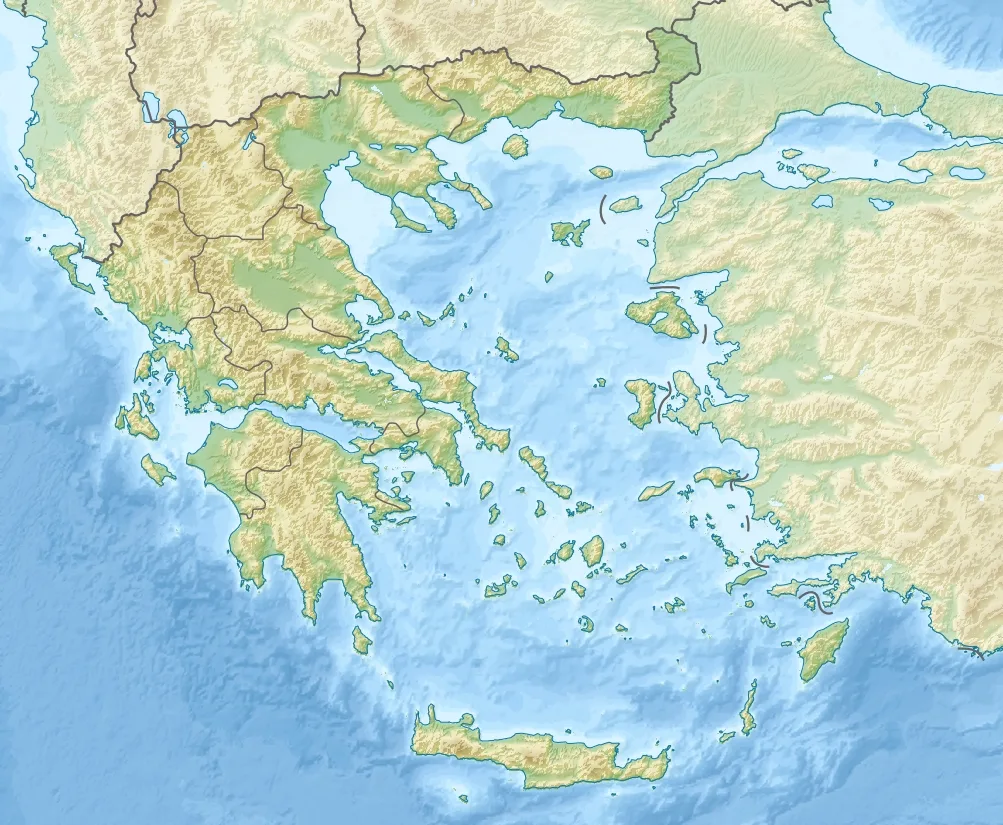 Carte routière de la Grèce touristique avec reliefs, axes côtiers et distances