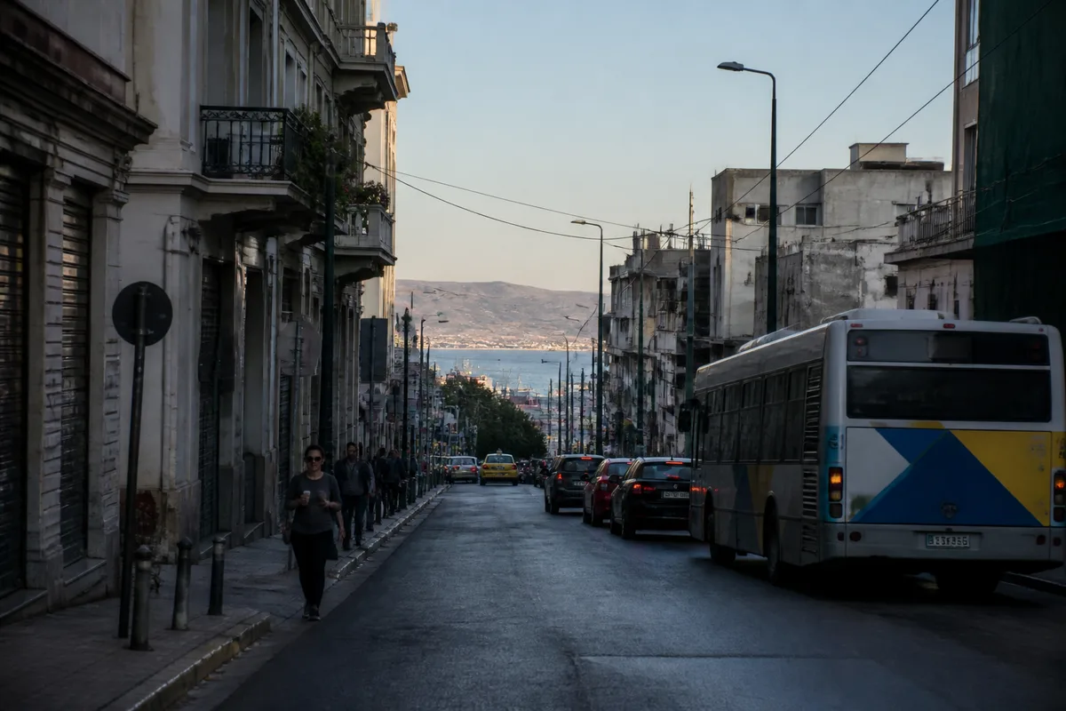 Vue réaliste d’Athènes sur l’itinéraire entre le centre historique et le Pirée