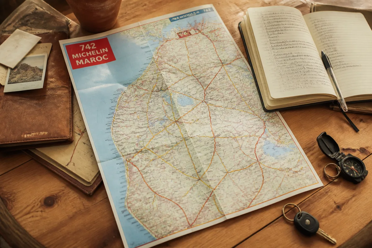 Carte routière Michelin du Maroc ouverte pour préparer un circuit en voiture
