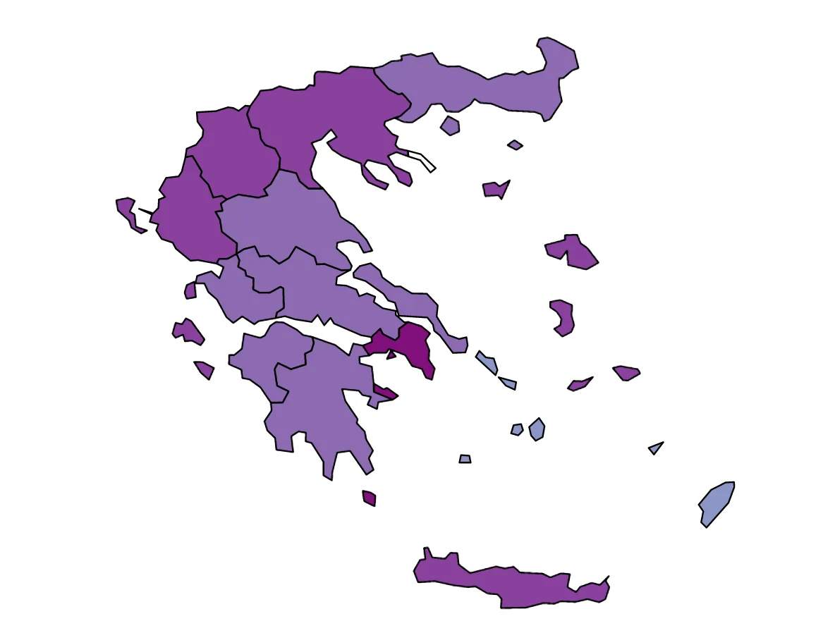 Grèce carte touristique des régions administratives classées selon l’indice de développement humain