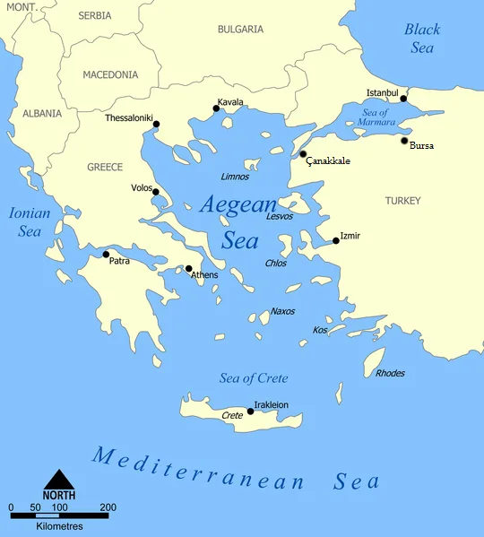 La Grèce carte Europe présentant les Cyclades, le Dodécanèse, la Crète et les îles Ioniennes