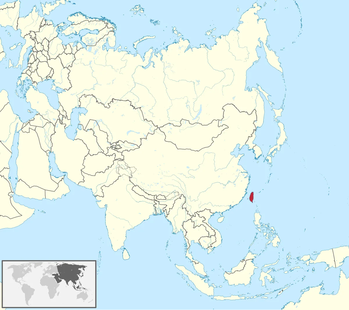 Taïwan sur une carte des États de l’Asie, illustrant son statut particulier