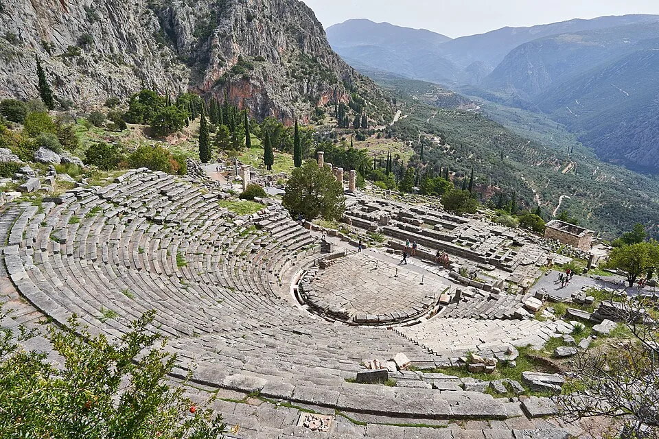 Theatre of the sanctuary of Apollo at Delphi, landmark of the ancient Greece map