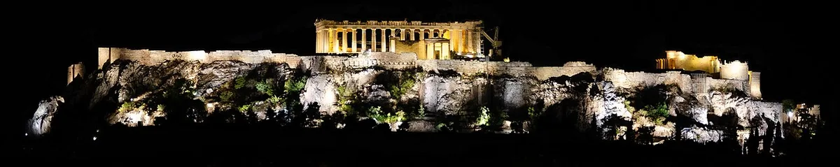 Night view of the Acropolis of Athens, a major landmark on a map of ancient Greece